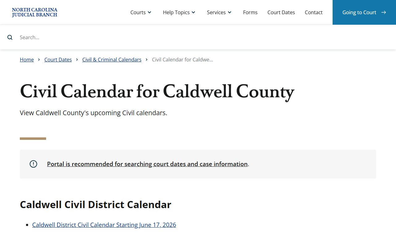 Caldwell County court dockets civil calendars