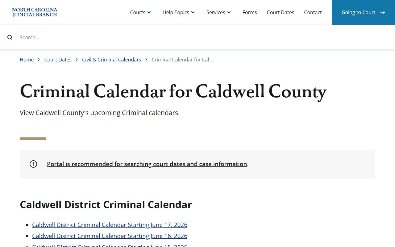 Caldwell County court dockets criminal calendars