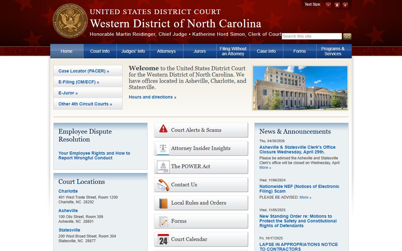 Caldwell County federal court Western District of North Carolina