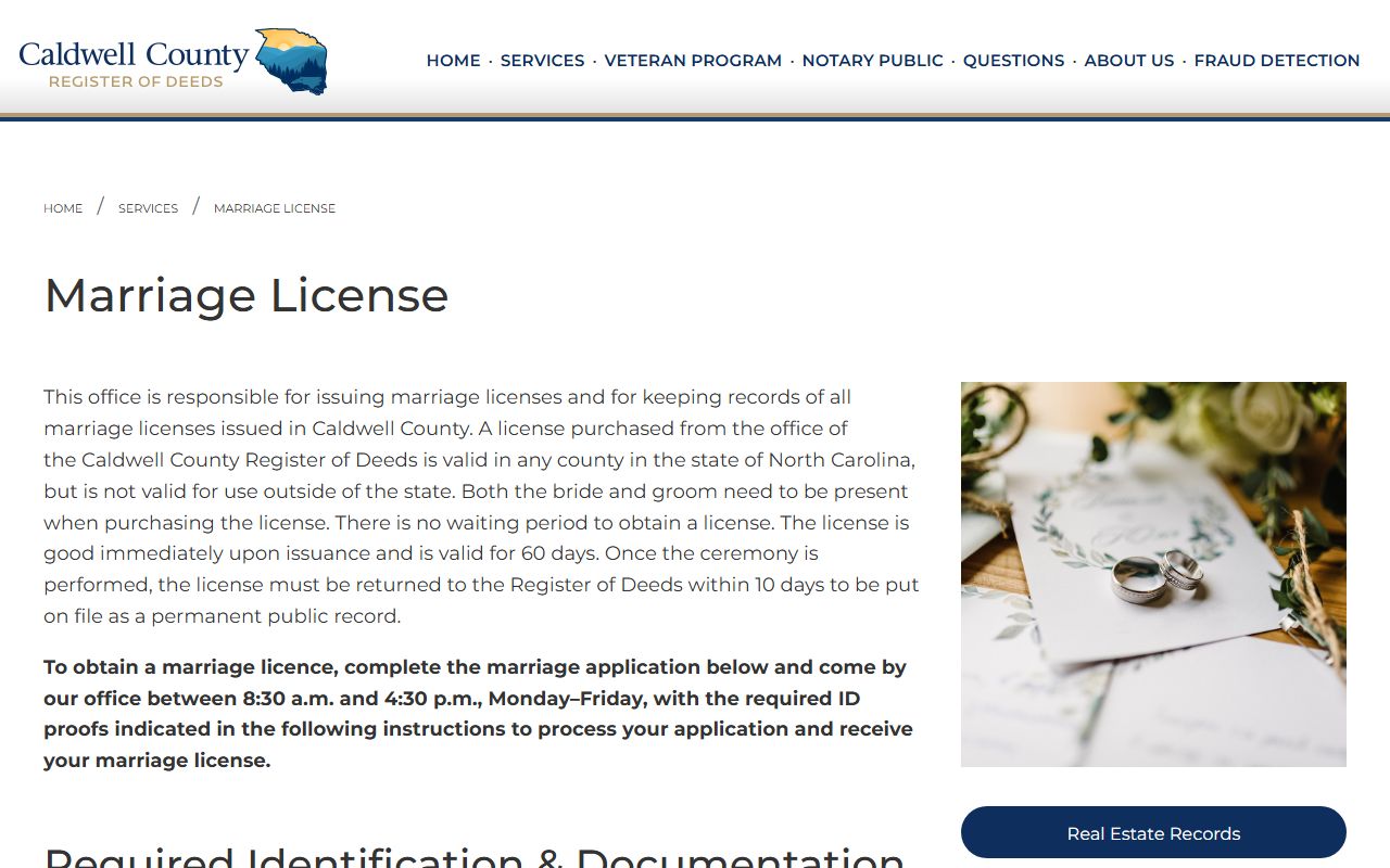Caldwell County marriage records license requirements