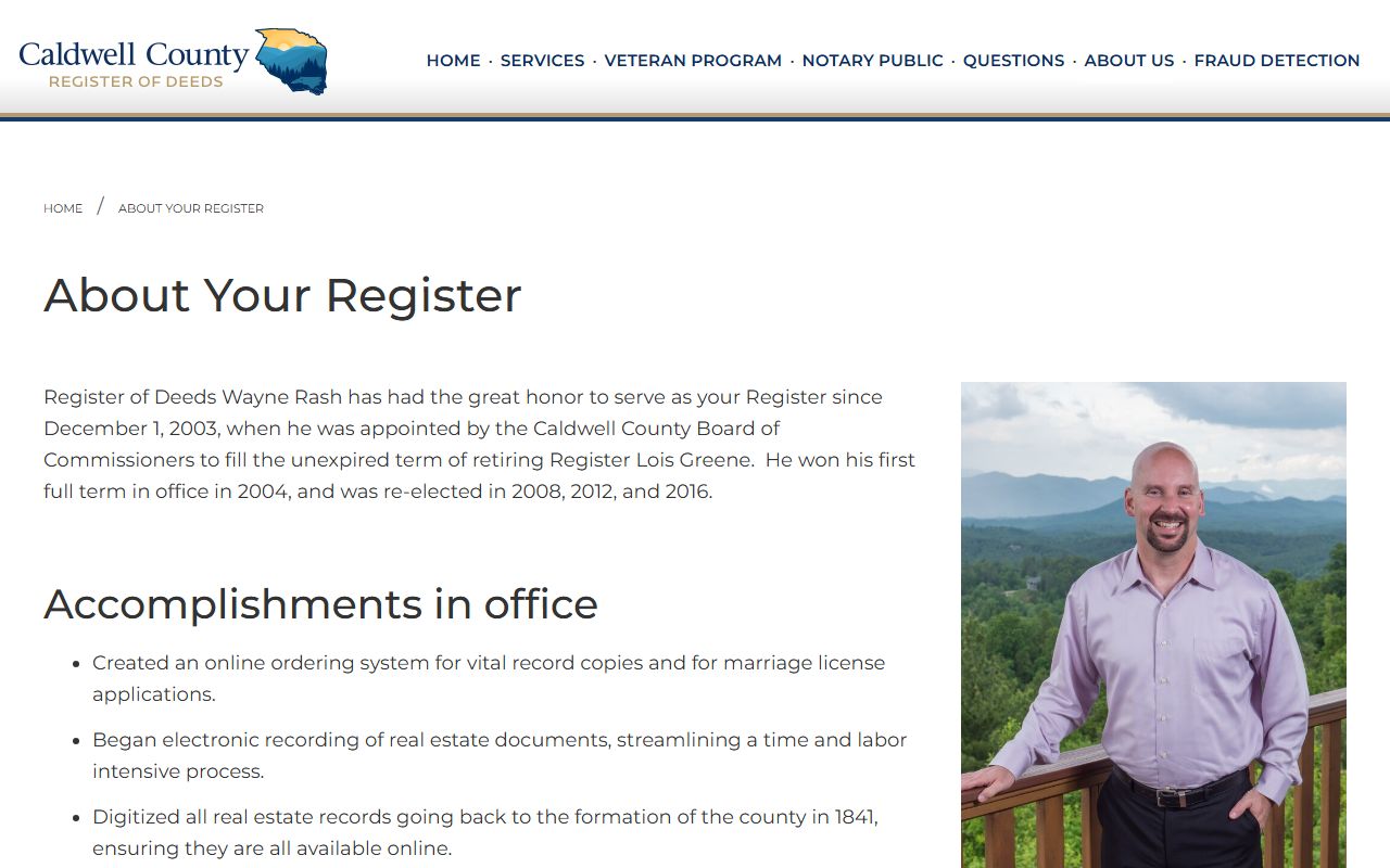 Caldwell County marriage records Register of Deeds office background